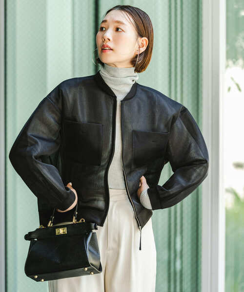 F by ROSSO(エフバイロッソ)の「F by ROSSO シアーシャツブルゾン(ブルゾン・レディース・ブラック/ブラウン・FREE)」の4枚目の写真