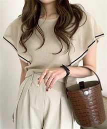 配色ラインサマーニットトップス