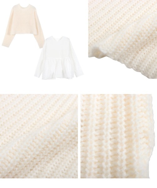 Petitle（プチレ）の「[ 低身長向けサイズ ] ショートニット×ペプラムブラウスセット（ニット/セーター・レディース・オフホワイト/チャコール/ブラック×ホワイト・PM）」の15枚目の写真