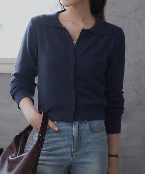 CHAN ME（チャンミ）の「ポロカーディガン（ニット/セーター・レディース・グレー/ブラック/アイボリー/ネイビー/キャメル・MEDIUM/LARGE/X-LARGE）」の4枚目の写真