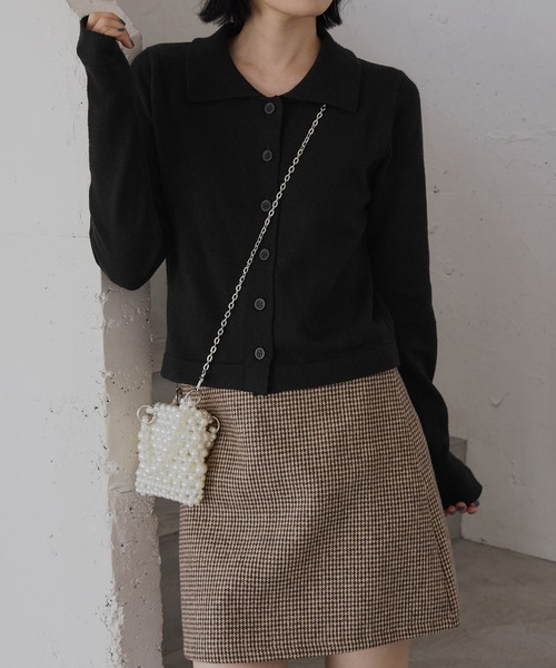 CHAN ME（チャンミ）の「ポロカーディガン（ニット/セーター・レディース・グレー/ブラック/アイボリー/ネイビー/キャメル・MEDIUM/LARGE/X-LARGE）」の2枚目の写真