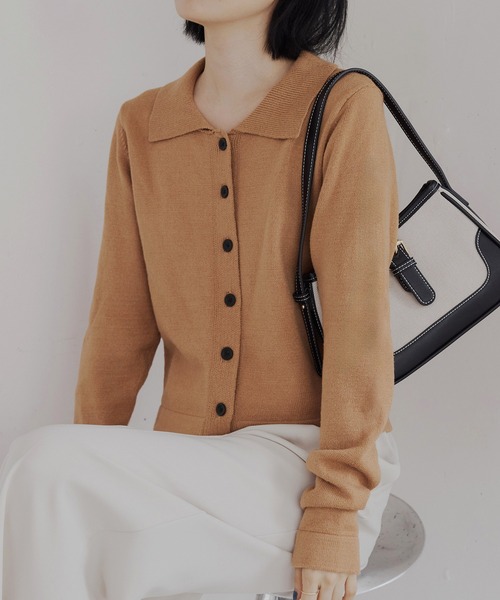 CHAN ME（チャンミ）の「ポロカーディガン（ニット/セーター・レディース・グレー/ブラック/アイボリー/ネイビー/キャメル・MEDIUM/LARGE/X-LARGE）」の7枚目の写真