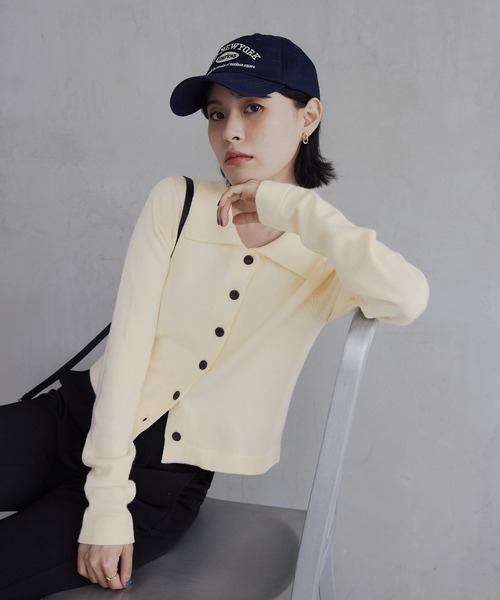 CHAN ME（チャンミ）の「ポロカーディガン（ニット/セーター・レディース・グレー/ブラック/アイボリー/ネイビー/キャメル・MEDIUM/LARGE/X-LARGE）」の10枚目の写真