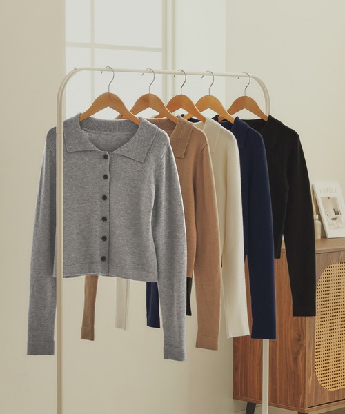 CHAN ME（チャンミ）の「ポロカーディガン（ニット/セーター・レディース・グレー/ブラック/アイボリー/ネイビー/キャメル・MEDIUM/LARGE/X-LARGE）」の6枚目の写真