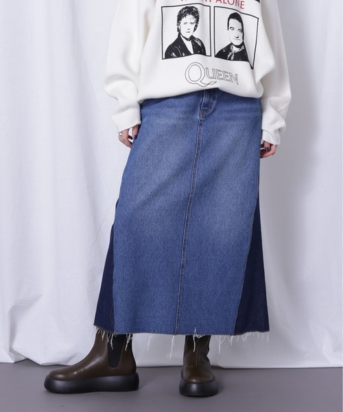 ROSE BUD（ローズバッド）の「ドッキングデニムスカート（デニムスカート・レディース・ブルー/ブラック・FREE）」の2枚目の写真