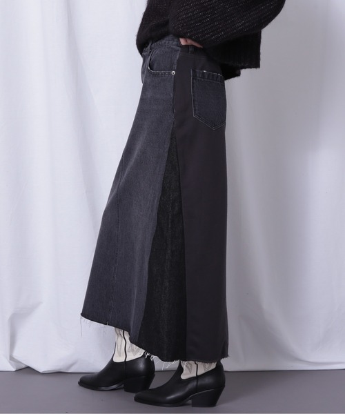 ROSE BUD（ローズバッド）の「ドッキングデニムスカート（デニムスカート・レディース・ブルー/ブラック・FREE）」の6枚目の写真