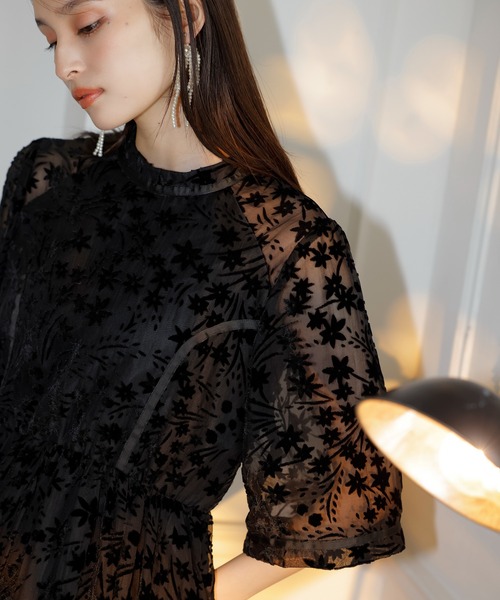 VIS（ビス）の「【VISDRESS】フロッキーワンピース【低身長向けサイズ有】（ドレス・レディース・ブラック・M/PM）」の8枚目の写真