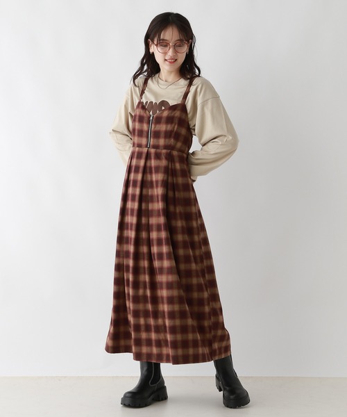 RAGEBLUE（レイジブルー）の「フロントジップ/オンブレチェックフレアキャミワンピース（ワンピース・レディース・ブラック/レッド・FREE）」の14枚目の写真
