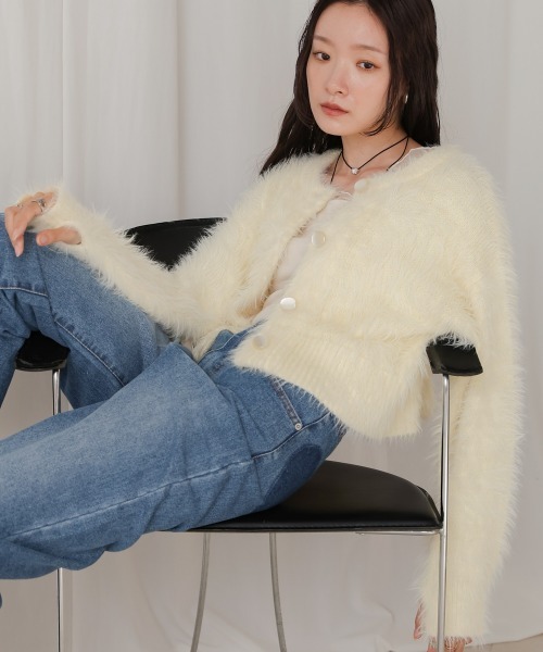 Bab（バブ）の「前後2WAYシャギーカーディガン（カーディガン/ボレロ・レディース・イエロー/モカ/グレー/アイボリー・FREE）」の4枚目の写真