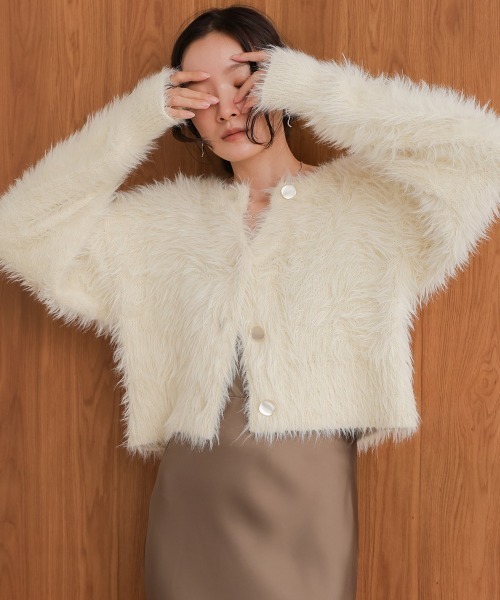 Bab（バブ）の「前後2WAYシャギーカーディガン（カーディガン/ボレロ・レディース・イエロー/モカ/グレー/アイボリー・FREE）」の2枚目の写真