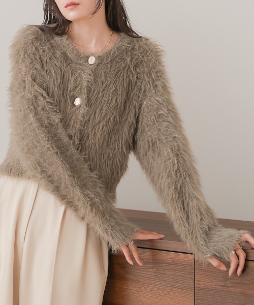 Bab（バブ）の「前後2WAYシャギーカーディガン（カーディガン/ボレロ・レディース・イエロー/モカ/グレー/アイボリー・FREE）」の3枚目の写真