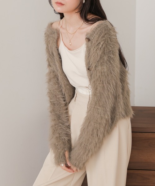 Bab（バブ）の「前後2WAYシャギーカーディガン（カーディガン/ボレロ・レディース・イエロー/モカ/グレー/アイボリー・FREE）」の22枚目の写真