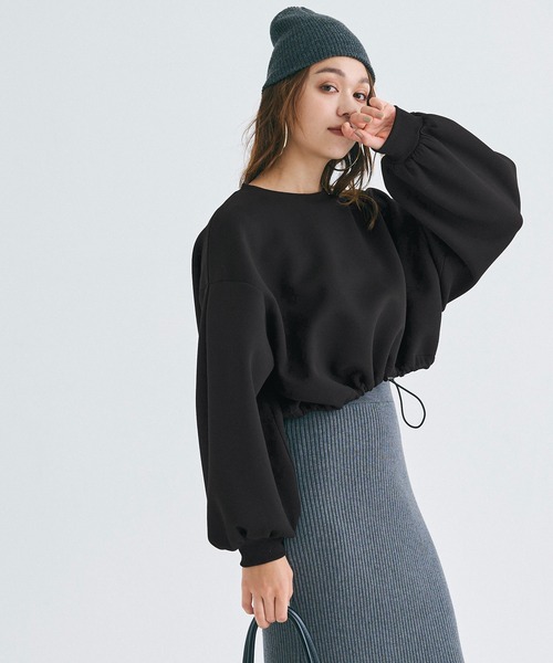 coca（coca）（コカ）の「ハリ感ダンボールニット ボリューム袖クロップドトップス（スウェット・レディース・ダークベージュ/ブラック・M/L）」の8枚目の写真
