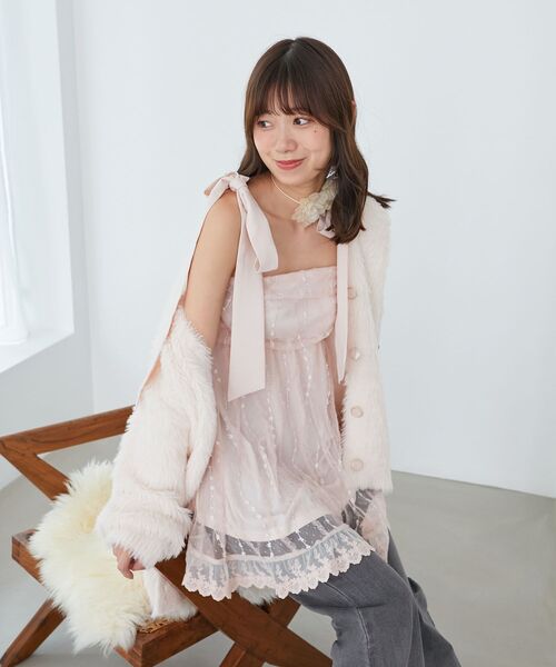 MAJESTIC LEGON(マジェスティックレゴン)の「裾レースドロストビスチェ(キャミソール・レディース・アイボリー/ピンク/ブラック・MEDIUM)」の3枚目の写真