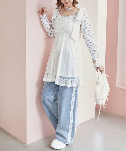 MAJESTIC LEGON(マジェスティックレゴン)の「裾レースドロストビスチェ(キャミソール・レディース・アイボリー/ピンク/ブラック・MEDIUM)」の6枚目の写真