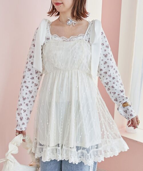 MAJESTIC LEGON(マジェスティックレゴン)の「裾レースドロストビスチェ(キャミソール・レディース・アイボリー/ピンク/ブラック・MEDIUM)」の9枚目の写真