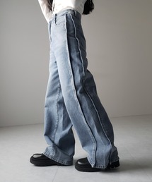 【 3color / 4size 】サイドタック切替ハイウエストストレートデニム /side tack kirikae highwaist straight denim