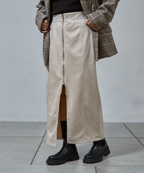 COLONY 2139（コロニートゥーワンスリーナイン）の「-3㎏見え！スエードポンチWジップタイトスカート（スカート・レディース・グレー/ブラック/アイボリー・FREE）」の4枚目の写真