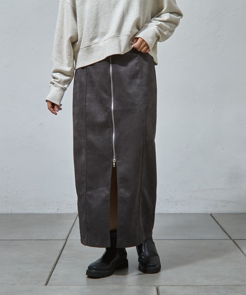 COLONY 2139（コロニートゥーワンスリーナイン）の「-3㎏見え！スエードポンチWジップタイトスカート（スカート・レディース・グレー/ブラック/アイボリー・FREE）」の12枚目の写真