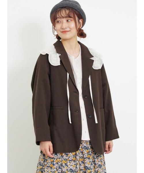 Samansa Mos2（サマンサ モスモス）の「麻混テーラードジャケット（ノーカラージャケット・レディース・チャコールグレー/ネイビー/モカ/ベージュ・F）」の2枚目の写真