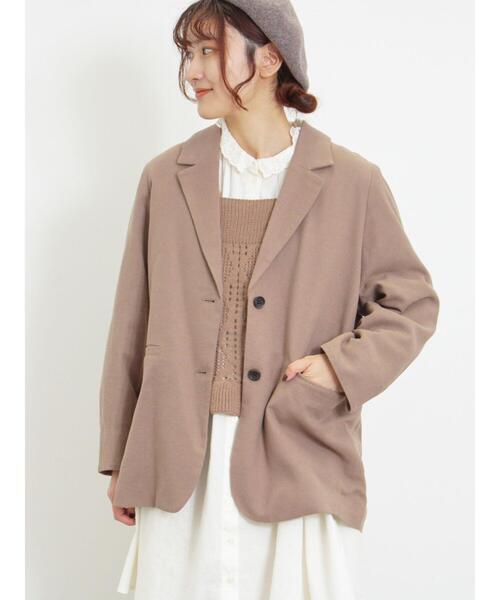 Samansa Mos2（サマンサ モスモス）の「麻混テーラードジャケット（ノーカラージャケット・レディース・チャコールグレー/ネイビー/モカ/ベージュ・F）」の3枚目の写真