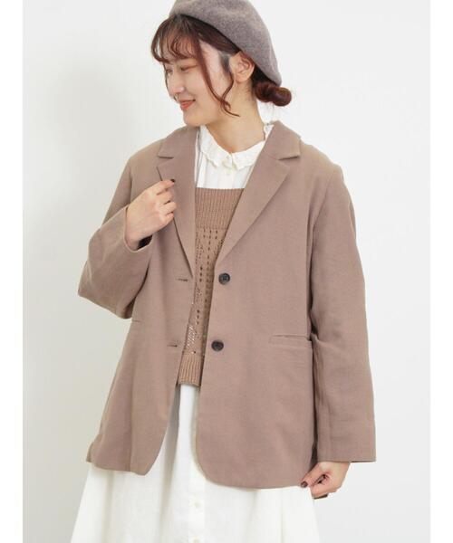 Samansa Mos2（サマンサ モスモス）の「麻混テーラードジャケット（ノーカラージャケット・レディース・チャコールグレー/ネイビー/モカ/ベージュ・F）」の8枚目の写真