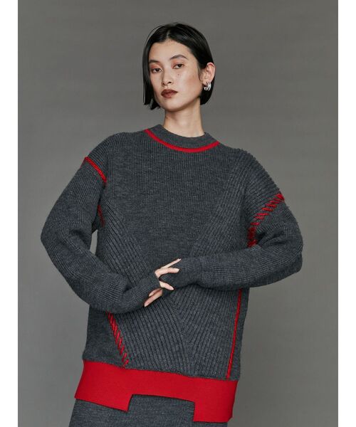 UN3D.（アンスリード）の「POINT STITCH KNIT TOP / ポイントステッチニットトップ（ニット/セーター・レディース・ネイビー/グレー/ブラック・38/36）」の4枚目の写真