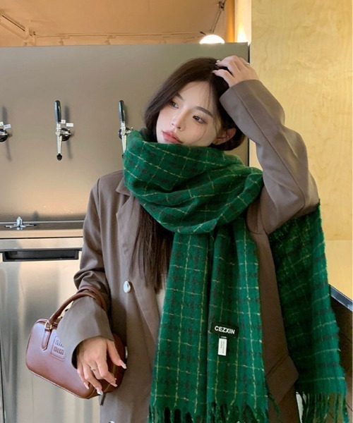 kikunorimaru　マフラー　ポーチ セール】タータン チェック フリンジ マフラー（マフラー