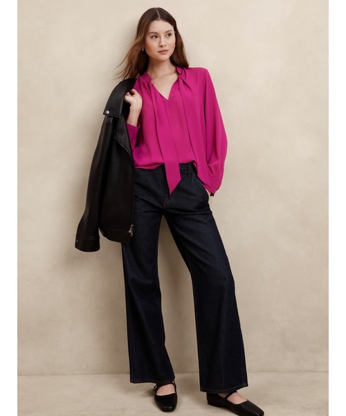 バナナリパブリック　バナリパ　羽根プリント タイ付きブラウス BANANA REPUBLIC FACTORY STORE（バナナリパブリック