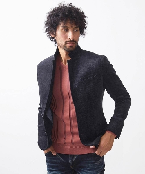 MICHEL KLEIN HOMME   （ミッシェルクランオム）の「スエード調コンバーチブルジャケット（テーラードジャケット・メンズ・ベージュ/パープル/ブラック/グレー・MEDIUM/LARGE/X-LARGE）」の2枚目の写真