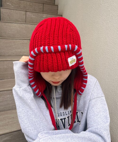 HELLO.SANFRANCISCO（ハローサンフランシスコ）の「【HELLO.SANFRANCISCO】ハンドステッチフライトキャップ（ハット・レディース・レッド/アイボリー/グレー・ONE SIZE）」の5枚目の写真