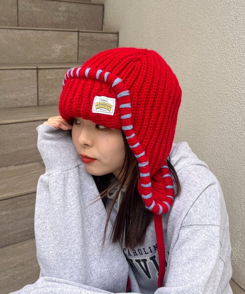 HELLO.SANFRANCISCO（ハローサンフランシスコ）の「【HELLO.SANFRANCISCO】ハンドステッチフライトキャップ（ハット・レディース・レッド/アイボリー/グレー・ONE SIZE）」の7枚目の写真