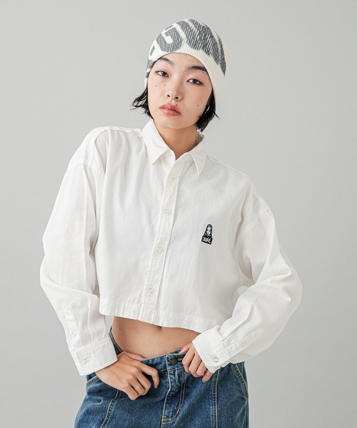 X-girl(エックスガール)の「FUZZY LOGO KNIT CAP(ニットキャップ/ビーニー・レディース・ブラック/オフホワイト・ONE SIZE)」の8枚目の写真
