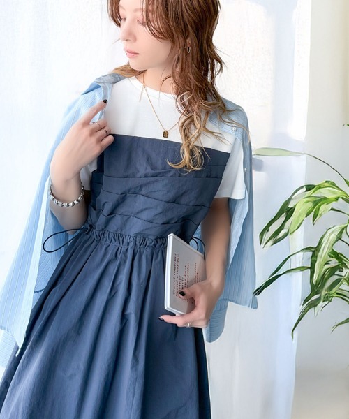 セール】1枚で主役級。脇ドロストビスチェドッキングワンピース