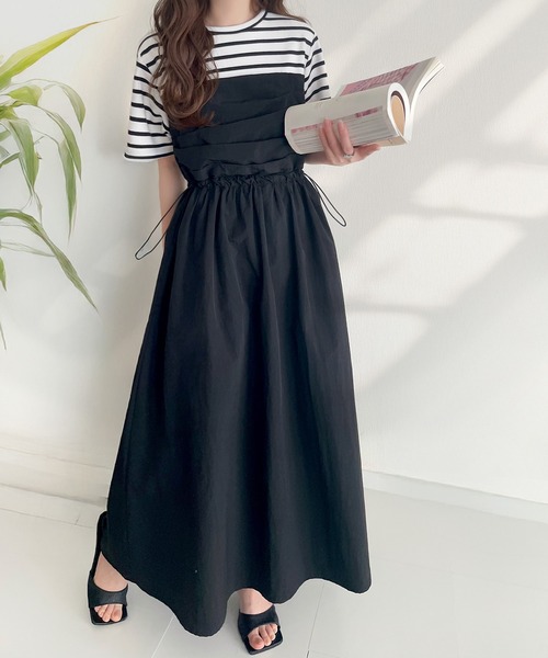 セール】1枚で主役級。脇ドロストビスチェドッキングワンピース(無地