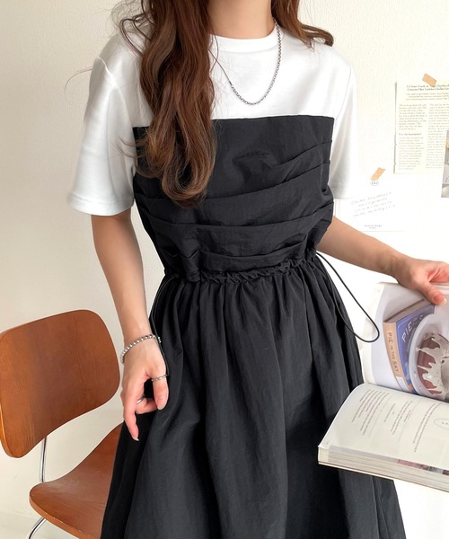classicalelf(クラシカルエルフ)の「1枚で主役級。脇ドロストビスチェドッキングワンピース(無地&ボーダー柄)(ワンピース・レディース・ホワイト×ネイビー/ホワイト×グレー/その他/ホワイト×ブラック/ブラック・LARGE/MEDIUM/SMALL/X-LARGE)」の6枚目の写真