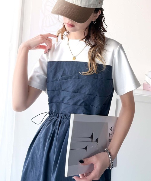 在庫わずか★チェック★プリーツ★ワンピース★ TORY BURCH リボン付きプリーツフリル切り替えチェック柄シャツワンピース