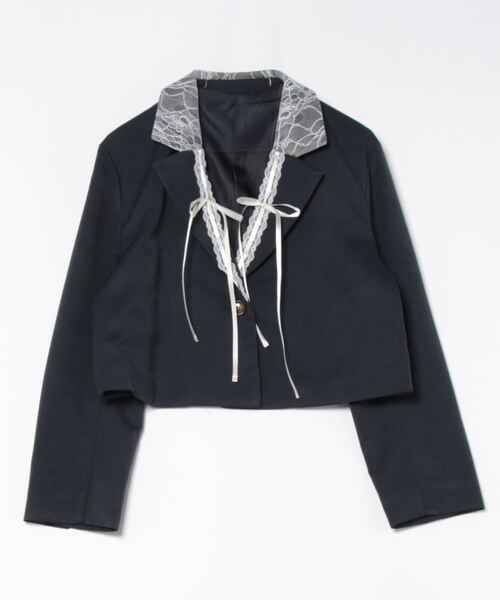 STYLEBLOCK（スタイルブロック）の「ツイル×レースリボンショートテーラードジャケット（テーラードジャケット・レディース・ブラック/ベージュ/ネイビー/ブラウン・M）」の4枚目の写真