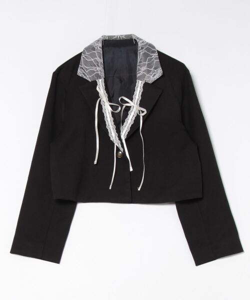 ツイル×レースリボンショートテーラードジャケット（テーラード