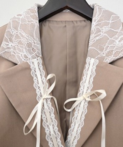 STYLEBLOCK（スタイルブロック）の「ツイル×レースリボンショートテーラードジャケット（テーラードジャケット・レディース・ブラック/ベージュ/ネイビー/ブラウン・M）」の8枚目の写真