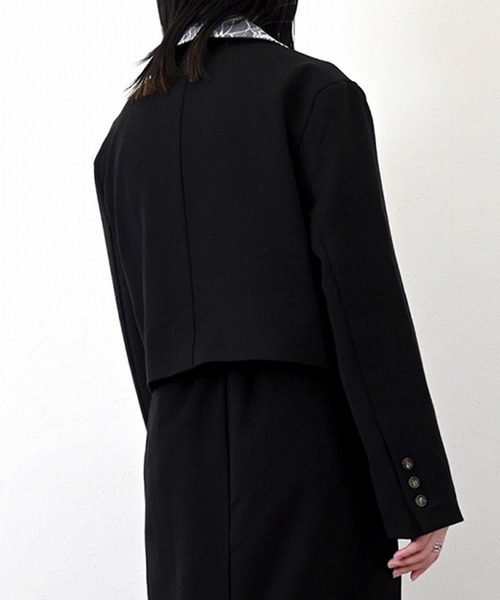 STYLEBLOCK（スタイルブロック）の「ツイル×レースリボンショートテーラードジャケット（テーラードジャケット・レディース・ブラック/ベージュ/ネイビー/ブラウン・M）」の9枚目の写真