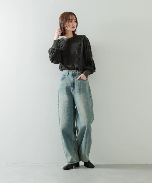 SENSE OF PLACE by URBAN RESEARCH（センスオブプレイスバイアーバンリサーチ）の「ショルダータックシャーリングトップ（シャツ/ブラウス・レディース・ブラウン/チャコールグレー/オフホワイト・ONE）」の7枚目の写真