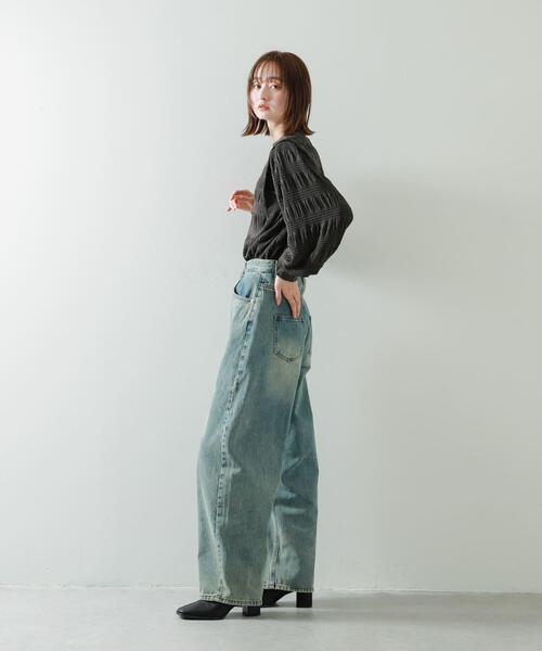 SENSE OF PLACE by URBAN RESEARCH（センスオブプレイスバイアーバンリサーチ）の「ショルダータックシャーリングトップ（シャツ/ブラウス・レディース・ブラウン/チャコールグレー/オフホワイト・ONE）」の9枚目の写真