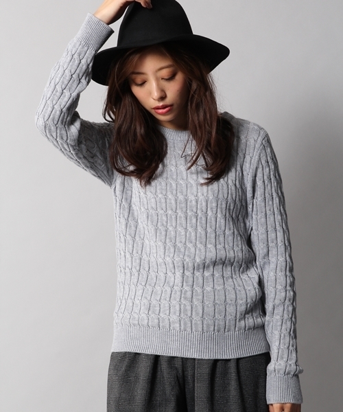 Heather（ヘザー）の「ケーブルベーシックプルオーバー　706766（ニット/セーター・レディース・グリーン/キャメル/ブラック/グレー・FREE）」の3枚目の写真