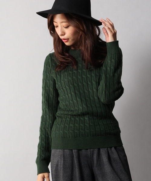 Heather（ヘザー）の「ケーブルベーシックプルオーバー　706766（ニット/セーター・レディース・グリーン/キャメル/ブラック/グレー・FREE）」の4枚目の写真