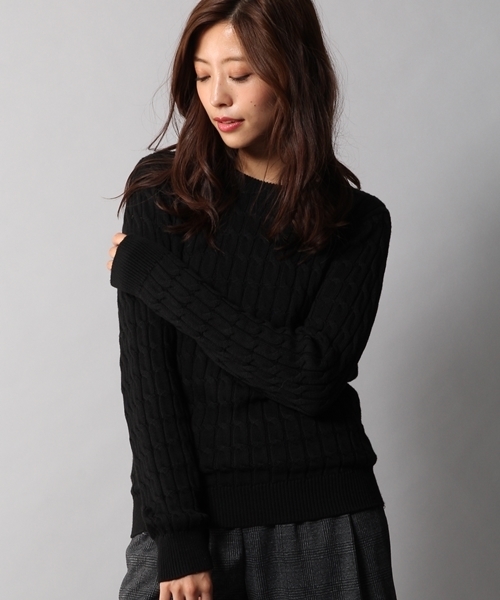 Heather（ヘザー）の「ケーブルベーシックプルオーバー　706766（ニット/セーター・レディース・グリーン/キャメル/ブラック/グレー・FREE）」の2枚目の写真