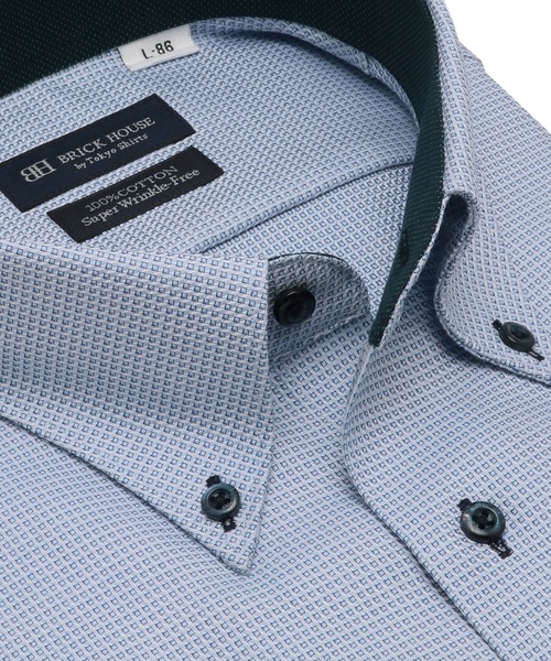 TOKYO SHIRTS（トウキョウシャツ）の「超形態安定ノーアイロン ボタンダウン 長袖ビジネスワイシャツ（ビジネスシャツ・メンズ・ブルー・首回り39cm-裄丈80cm/首回り39cm-裄丈84cm/首回り41cm-裄丈82cm/首回り41cm-裄丈86cm/首回り43cm-裄丈86cm/首回り37cm-裄丈80cm/首回り37cm-裄丈84cm/首回り42cm-裄丈82cm/首回り42cm-裄丈86cm/首回り43cm-裄丈82cm）」の2枚目の写真