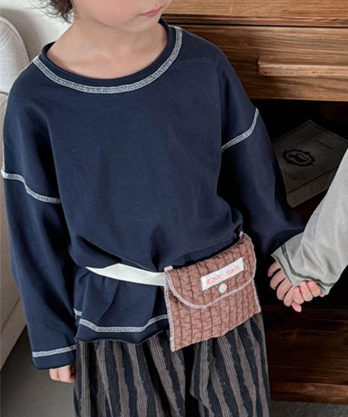 aimoha(アイモハ)の「【aimoha-KIDS-】配色ステッチロングスリーブTシャツ(Tシャツ/カットソー・キッズ・グレー/グリーン/パープル/ネイビー・120/110/100/90/80/130)」の4枚目の写真