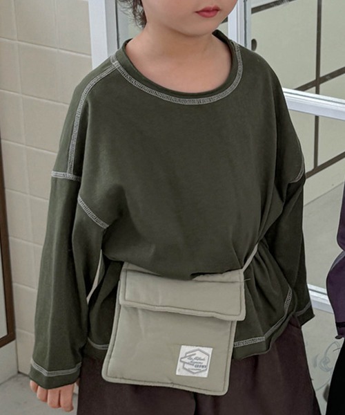aimoha(アイモハ)の「【aimoha-KIDS-】配色ステッチロングスリーブTシャツ(Tシャツ/カットソー・キッズ・グレー/グリーン/パープル/ネイビー・120/110/100/90/80/130)」の3枚目の写真