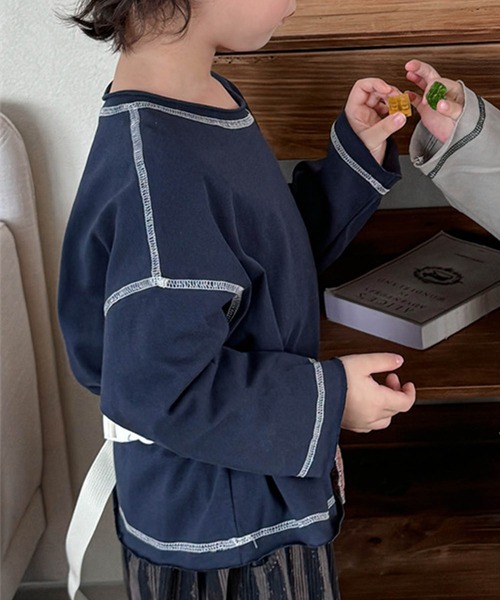 aimoha(アイモハ)の「【aimoha-KIDS-】配色ステッチロングスリーブTシャツ(Tシャツ/カットソー・キッズ・グレー/グリーン/パープル/ネイビー・120/110/100/90/80/130)」の8枚目の写真